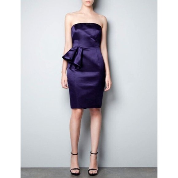 Zara Dresses & Skirts - ZARA Dress Sze M Peplum silky purple Midi Evening Party Cocktail wedding formal